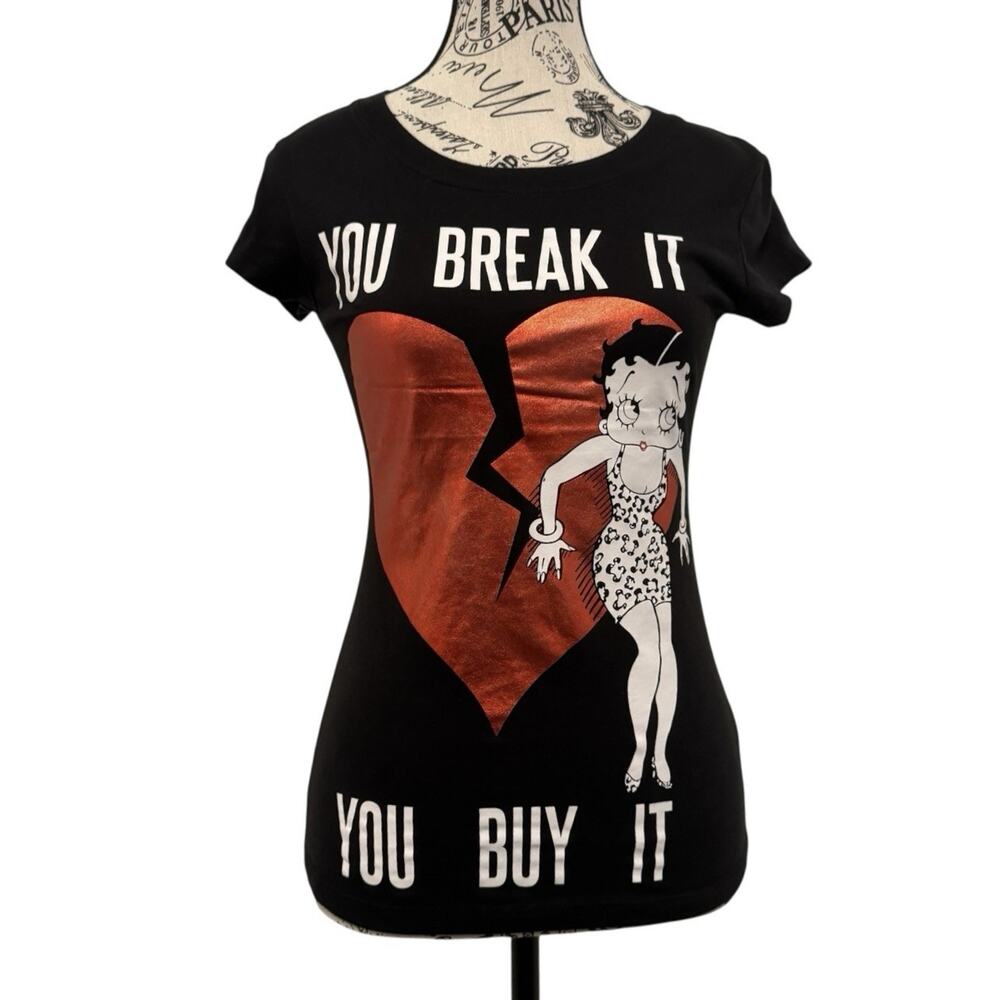 Betty Boop Women's Small T-Shirt You Break It you Buy It Heart Tee Shirt